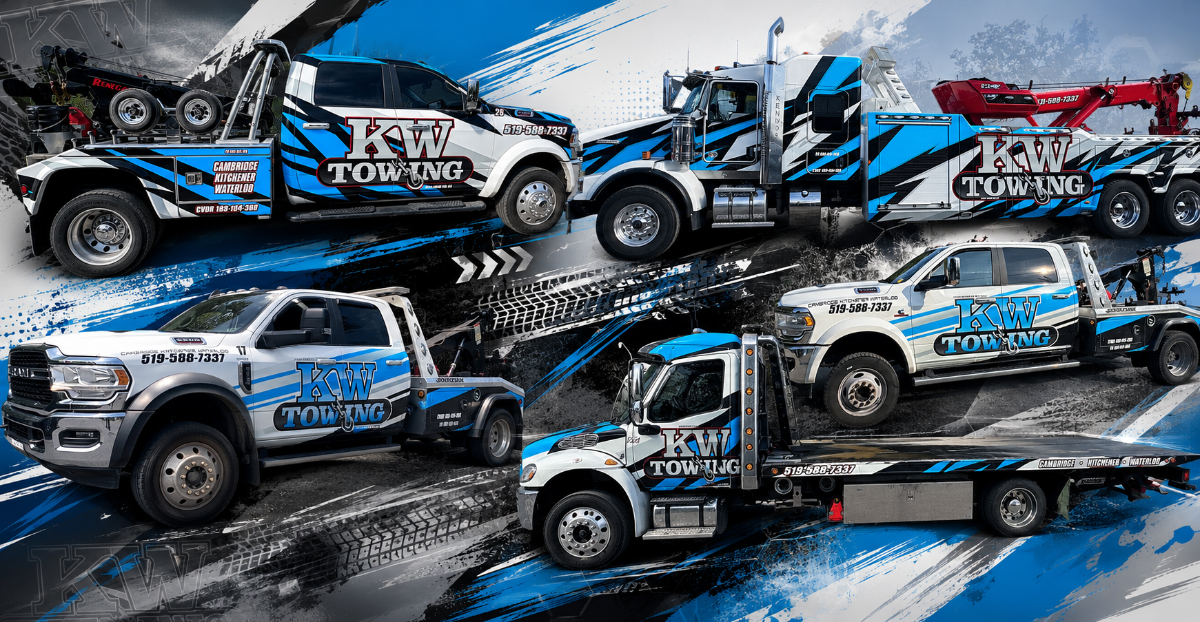 KW Towing fleet — full lineup of tow trucks and recovery vehicles